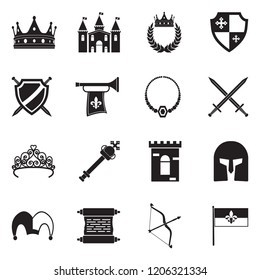 Royalty Icons. Black Flat Design. Vector Illustration. 
