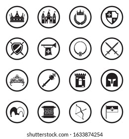Royalty Icons. Black Flat Design In Circle. Vector Illustration.