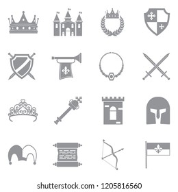 Royalty Icons. Gray Flat Design. Vector Illustration. 