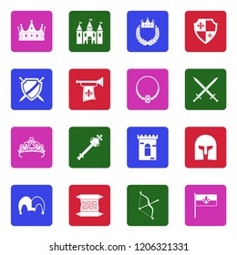 Royalty Icons. White Flat Design In Square. Vector Illustration. 
