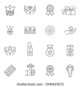 Royalty Program Line Icon Set. Included Icons As Member, VIP, Exclusive, Diamond, Badge, High Level And More. Symbol, Logo Illustration. Vector Graphics