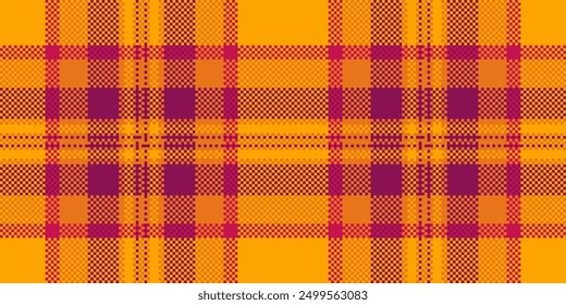 Royalty textile vector check, cutout background fabric plaid. Hispanic pattern tartan seamless texture in orange and pink colors palette.