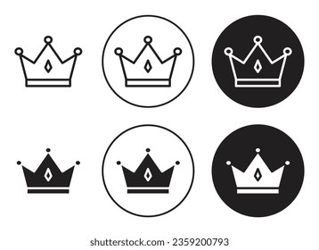 Juego de iconos vectoriales de regalías. símbolo de la corona rey en color negro.