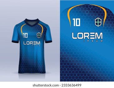 royel blue navy t-shirt sport design template with abstract pattern for soccer jersey. Sport uniform in front view. Tshirt mock up for sport club. Vector Illustration