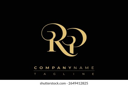 RP Abstract Creative Jewelry Logo. A stylish logo featuring golden monogram initials in an elegant and modern typography, perfect for branding
