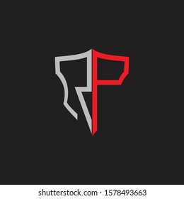 RP Abstract logo monogram with shield elements isolated on black background