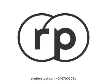 RP business company emblem with outline rounds and letters r p. Logo template of two merged circles for brand identity, logotype. Vector Infinity symbol  and technology sign.