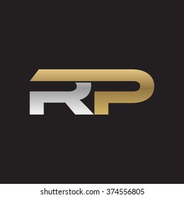 RP company linked letter logo golden silver black background