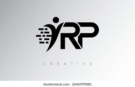 RP Creative Digital Monogram Logo – Futuristic Letter mark Design Featuring Human Shape, Pixel Motion and Minimal Tech Style for Innovative Branding Identity
