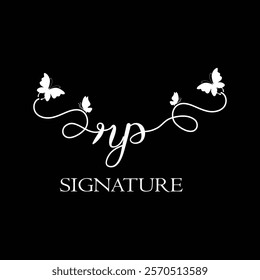 RP Handwritten initial letter, RP simple signature vector logo with butterfly shape variation, beauty, photography letter logo design. R P