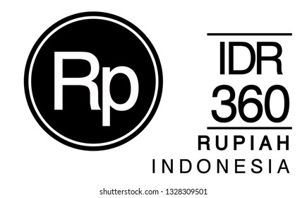 Rp, IDR, 360, Rupiah, Indonesia Banking Currency icon typography logo banner set isolated on background. Abstract concept graphic element. Collection of currency symbols ISO 4217 signs used in country