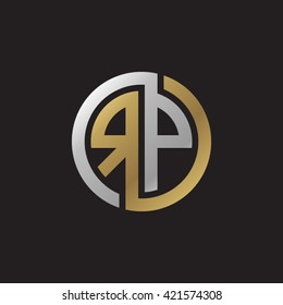 RP initial letters looping linked circle elegant logo golden silver black background