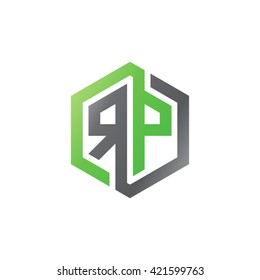 RP initial letters looping linked hexagon logo black gray green