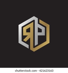 RP initial letters looping linked hexagon elegant logo golden silver black background
