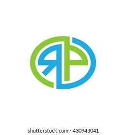 RP initial letters looping linked ellipse logo blue green