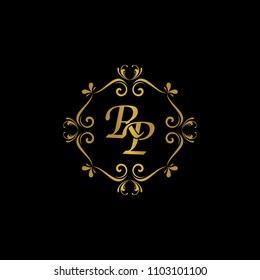 RP Initial logo. Ornament ampersand monogram golden logo black background