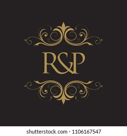 RP Initial logo. Ornament ampersand monogram golden logo black background