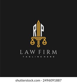 RP initial monogram for lawfirm logo with sword and scale