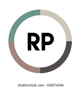 RP letters, four colors in abstract background logo, design identity in circle, alphabet letter