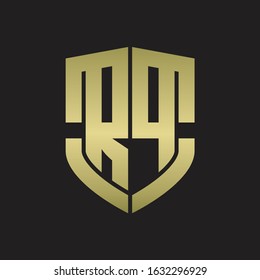 RP Logo monogram with emblem shield shape design isolated gold colors on black background