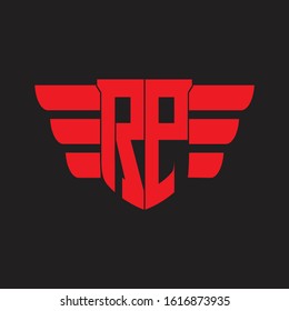 RP Logo monogram with emblem and wings element design template on red colors