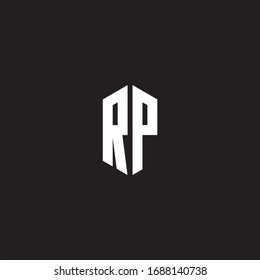 RP Logo monogram with hexagon shape style design template isolated on black background
