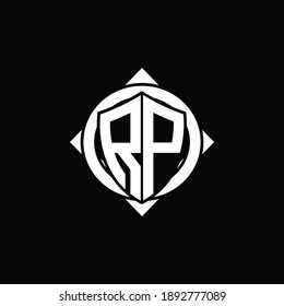 RP Logo monogram isolated circle rounded with compass shape on black background