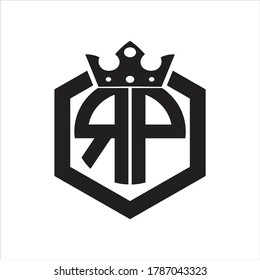 RP Logo monogram rounded by hexagon shape with crown design template on white background
