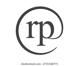 Logotipo de RP de dos letras con forma de círculo estilo de signo de correo electrónico. Logotipo R y P redondo de la empresa para la identidad de marca.