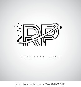 RP Orbit Monogram Logo - Futuristic Minimal Letter mark with Circular Line Art, Tech-Inspired Dots and Space Motion Concept for Modern Branding Identity