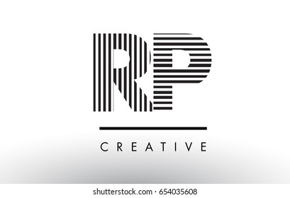 RP R P Black and White Letter Logo Design with Vertical and Horizontal Lines.