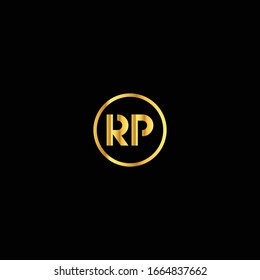 Diseño único de logotipo vectorial de letra RP con color dorado.