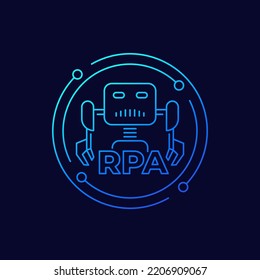 RPA Bot Icon, Robotic Process Automation, Linear Design