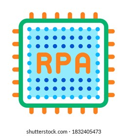RPA-Chip-Symbol-Vektorgrafik. RPA-Chip-Schild. Farbkontursymbol