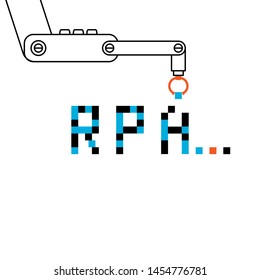 RPA concept. Robotic process automation. The hand of the robot collects the text. Vector illustration in linear style.