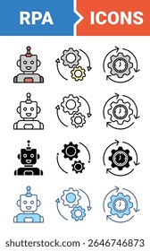 RPA concept for robotic process automation innovation technology icon set with multiple style collection.