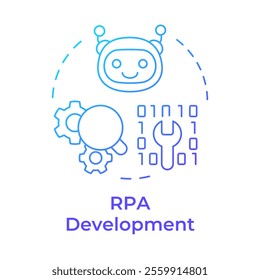RPA development blue gradient concept icon. Bot automating specific tasks. Coding optimization technology. Round shape line illustration. Abstract idea. Graphic design. Easy to use in article