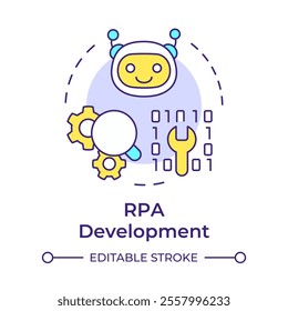 RPA development multi color concept icon. Bot automating specific tasks. Coding optimization technology. Round shape line illustration. Abstract idea. Graphic design. Easy to use in article