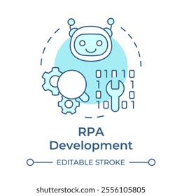 RPA development soft blue concept icon. Bot automating specific tasks. Coding optimization technology. Round shape line illustration. Abstract idea. Graphic design. Easy to use in article