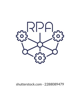 Icono RPA, automatización de procesos robóticos, vector de línea