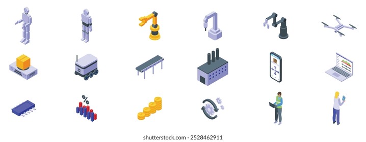 RPA icons set. Automation industry implementation increasing productivity with robotics and software development