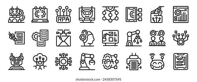 RPA icons set outline vector. Robotic process. Data arms website