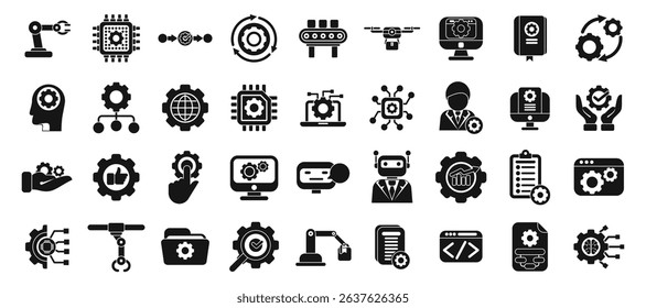  RPA icons set. Streamlining operations and boosting productivity through cutting edge automation technologies