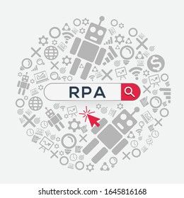 RPA mean (robotic process automation) Word written in search bar,Vector illustration.
