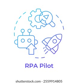 RPA pilot blue gradient concept icon. Trial launch of automation system. Testing bot in real environment. Round shape line illustration. Abstract idea. Graphic design. Easy to use in presentation