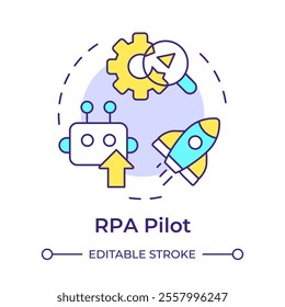 RPA pilot multi color concept icon. Trial launch of automation system. Testing bot in real world environment. Round shape line illustration. Abstract idea. Graphic design. Easy to use in presentation