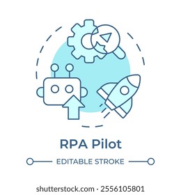 RPA pilot soft blue concept icon. Trial launch of automation system. Testing bot in real world environment. Round shape line illustration. Abstract idea. Graphic design. Easy to use in presentation