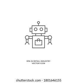 Icono de vector RPA en la industria minorista. Automatización de procesos robóticos y compras. EPS10 ilustrador.