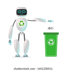 RPA robot. Android helps care of nature. Nature protection, artificial intelligence, robatized work, Care of cleanliness Robotic technologies for protect nature and  planet