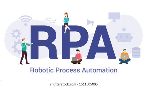 rpa robotic process automation concept with big word or text and team people with modern flat style - vector